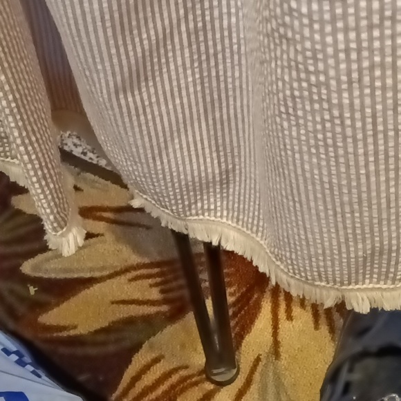 Grace & Emma brown/beige seersucker dress w embroidered & frayed cuffs & hem Sm - Picture 6 of 7